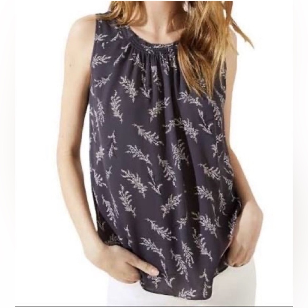 Ann Taylor Loft Leafed Smocked Mixed Media Shell Top Size Large